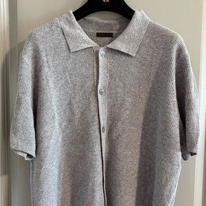 ATM Anthony Thomas Melillo Light Gray Short-Sleeve Knit Button-Down Shirt